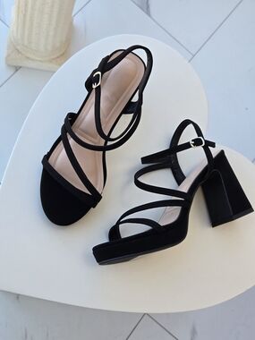 Black Strappy Block Heel Sandals - Women